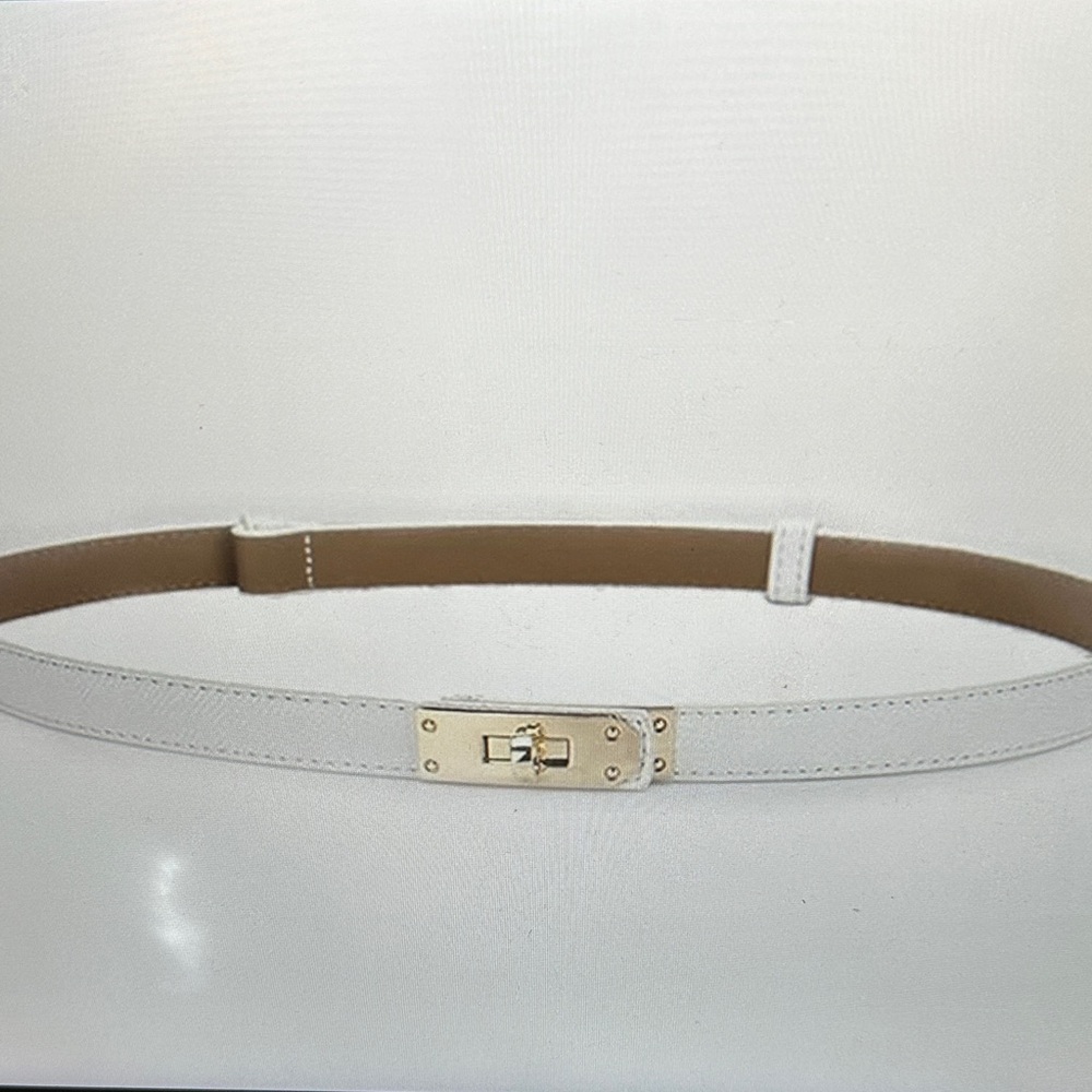 Women’s White Leather Belt with Gold Turn-Lock